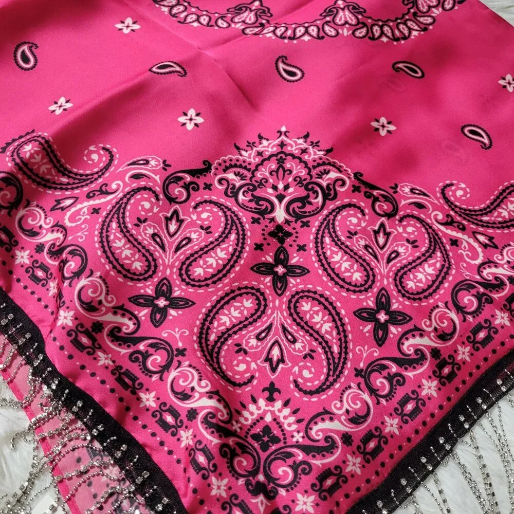 Versona Pink Bandana Scarf with Bling Fringe